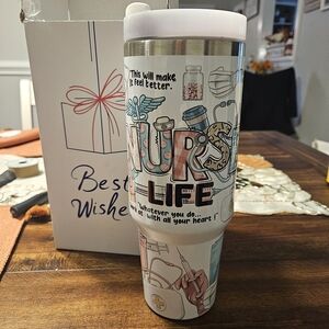 NEW! Nurse Life 40oz. Stanless Steel Tumbler With Straw